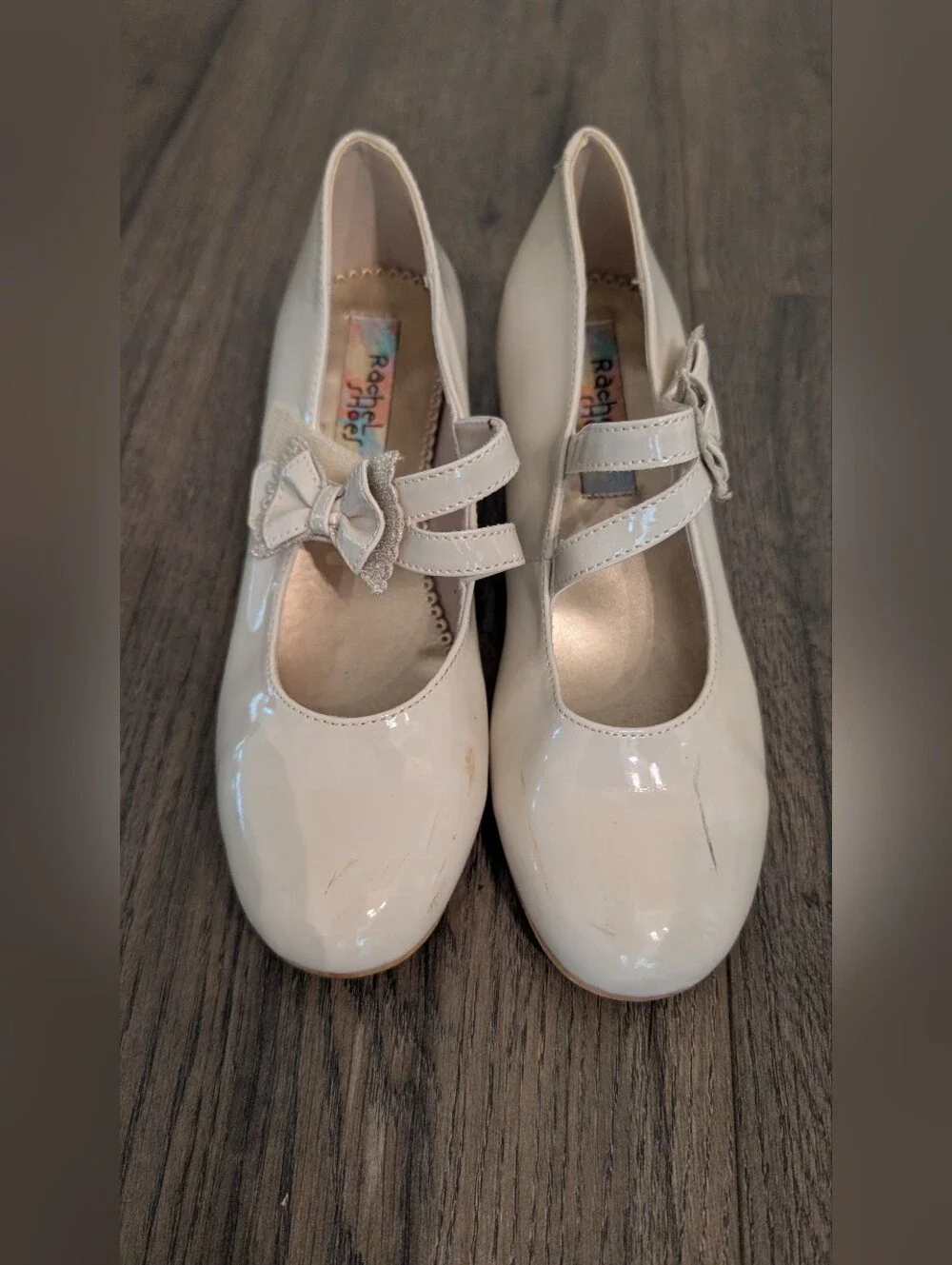 3/$16 Girls Cream Patent Mary Jane Dress Shoes with Bow